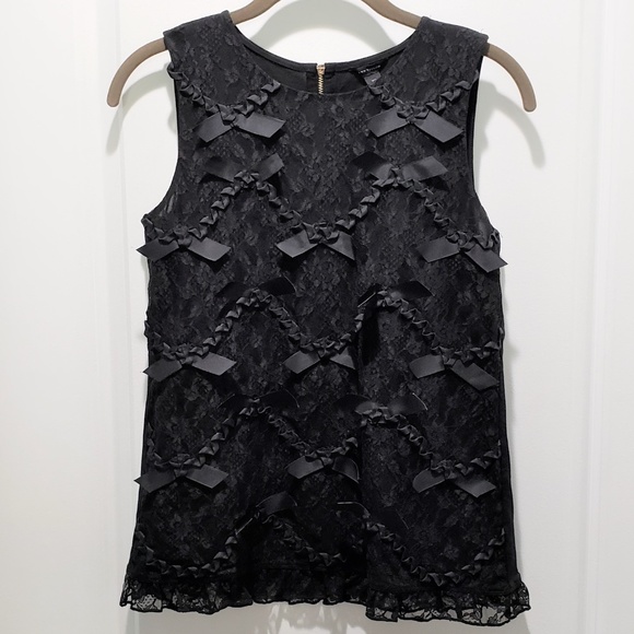 Ann Taylor Tops - *SOLD* Ann Taylor Satin Bow Lace Tank Top XS